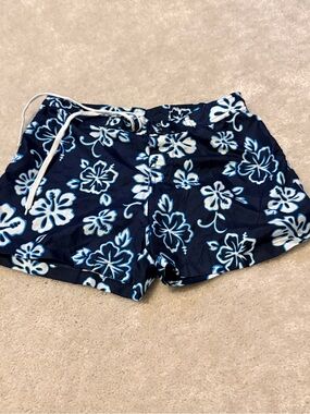 Women’s Navy Blue Floral Drawstring Swim Shorts